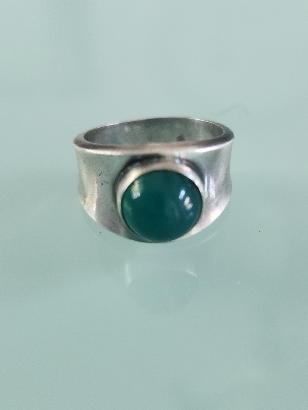 Georg Jensen Vintage Silver Green Agate 6.5 Ring 124, preloved